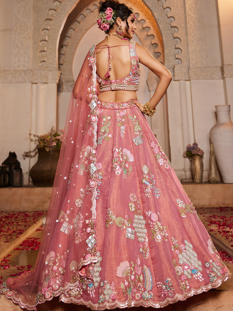 Pink Net Sequinse embroidery Semi-Stitched Lehenga choli & Dupatta ClothsVilla