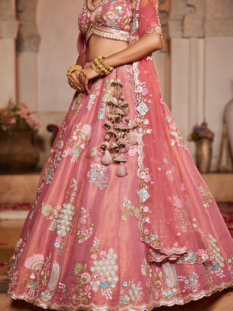 Pink Net Sequinse embroidery Semi-Stitched Lehenga choli & Dupatta ClothsVilla