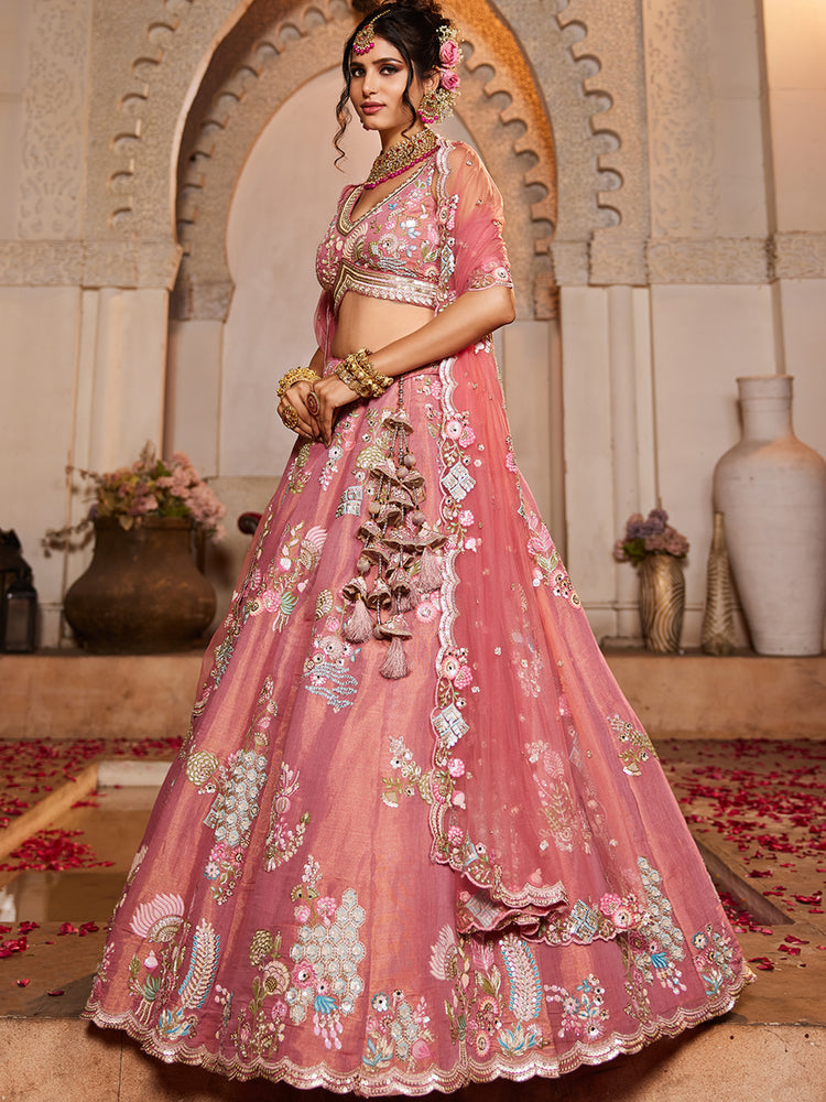 Pink Net Sequinse embroidery Semi-Stitched Lehenga choli & Dupatta ClothsVilla