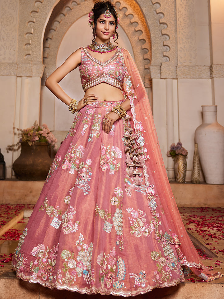 Pink Net Sequinse embroidery Semi-Stitched Lehenga choli & Dupatta ClothsVilla