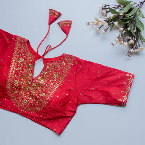 Pink Olive Silk Blouse with Golden Embroidery and Sequence Accents ClothsVilla Main image