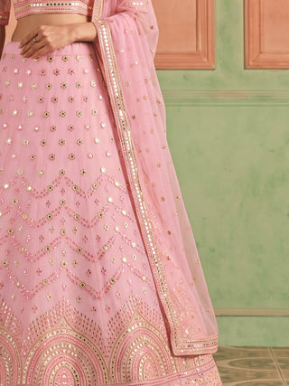 Pink Organza Embroidered Foil Mirror Work Lehenga Choli Clothsvilla