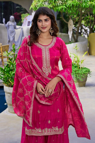 Pink Organza Embroidered Palazzo Set ClothsVilla