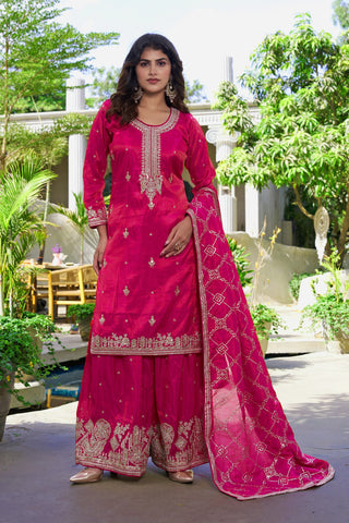 Pink Organza Embroidered Palazzo Set ClothsVilla