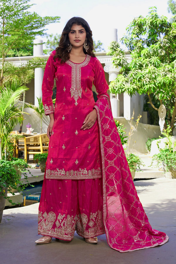 Pink Organza Embroidered Palazzo Set ClothsVilla