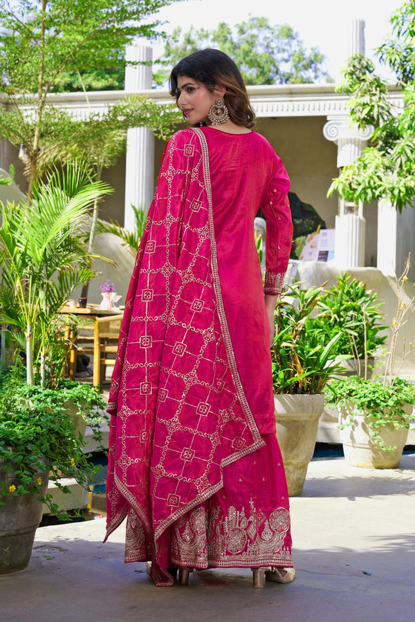 Pink Organza Embroidered Palazzo Set ClothsVilla