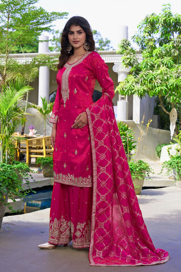Pink Organza Embroidered Palazzo Set ClothsVilla
