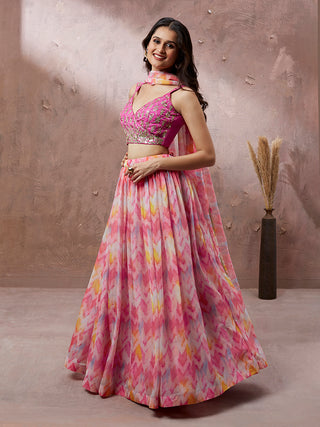 Pink Organza Floral Printed Semi-Stitched Lehenga choli & Dupatta Clothsvilla