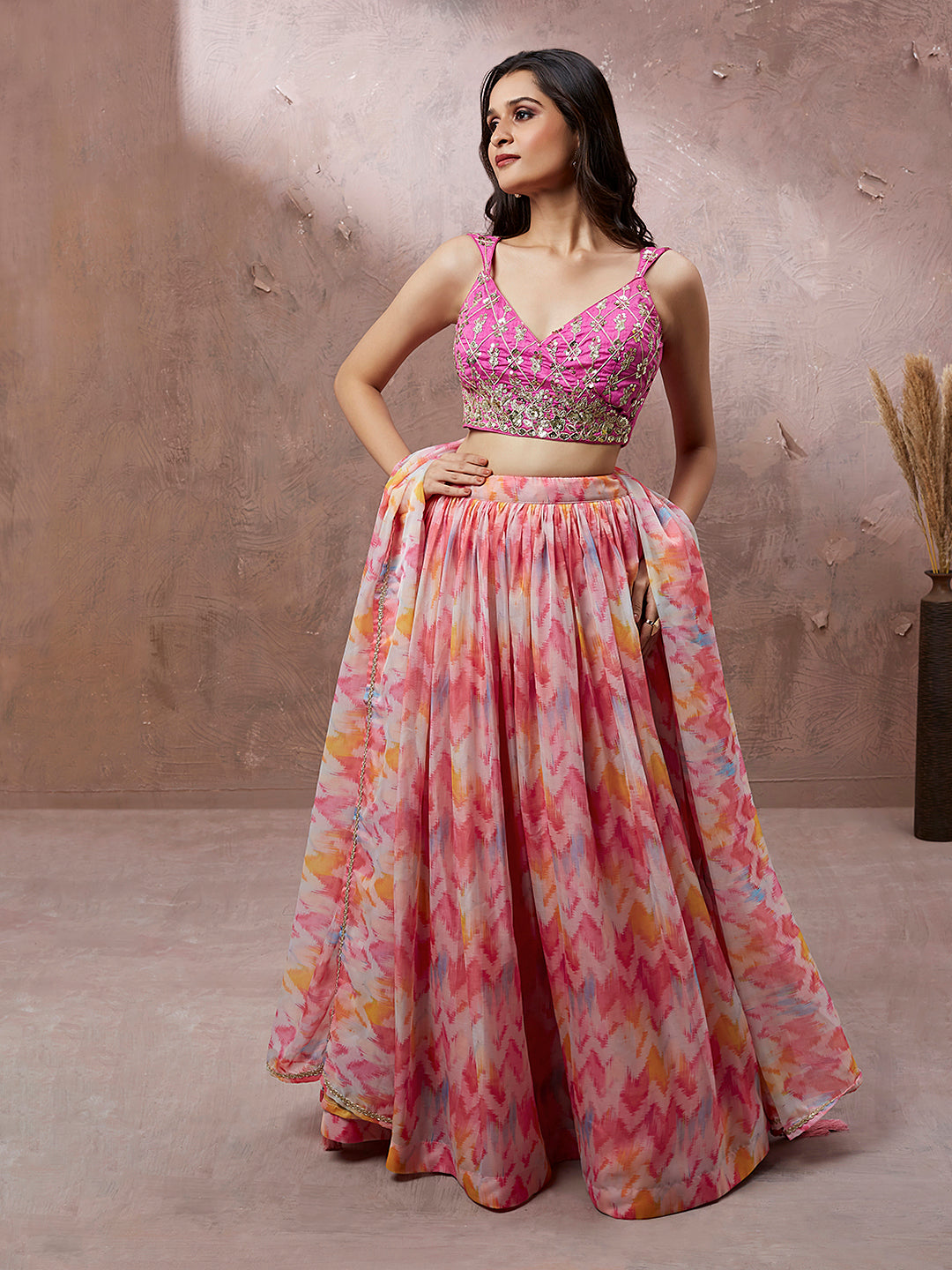 Pink Organza Floral Printed Semi-Stitched Lehenga choli & Dupatta Clothsvilla