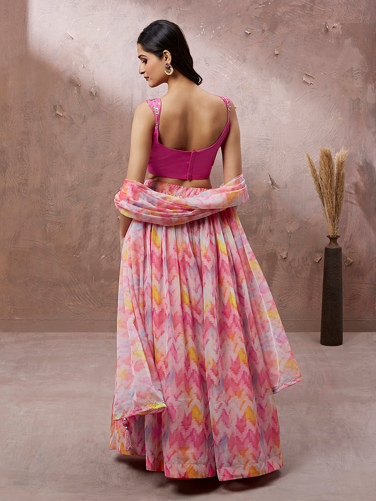 Pink Organza Floral Printed Semi-Stitched Lehenga choli & Dupatta Clothsvilla