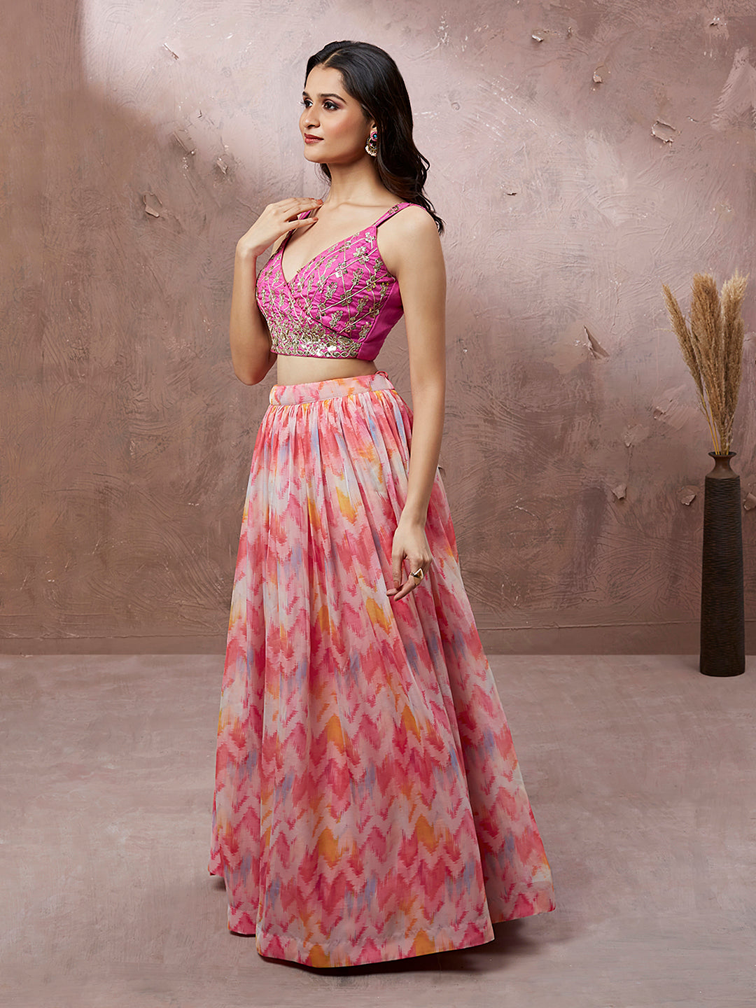 Pink Organza Floral Printed Semi-Stitched Lehenga choli & Dupatta Clothsvilla