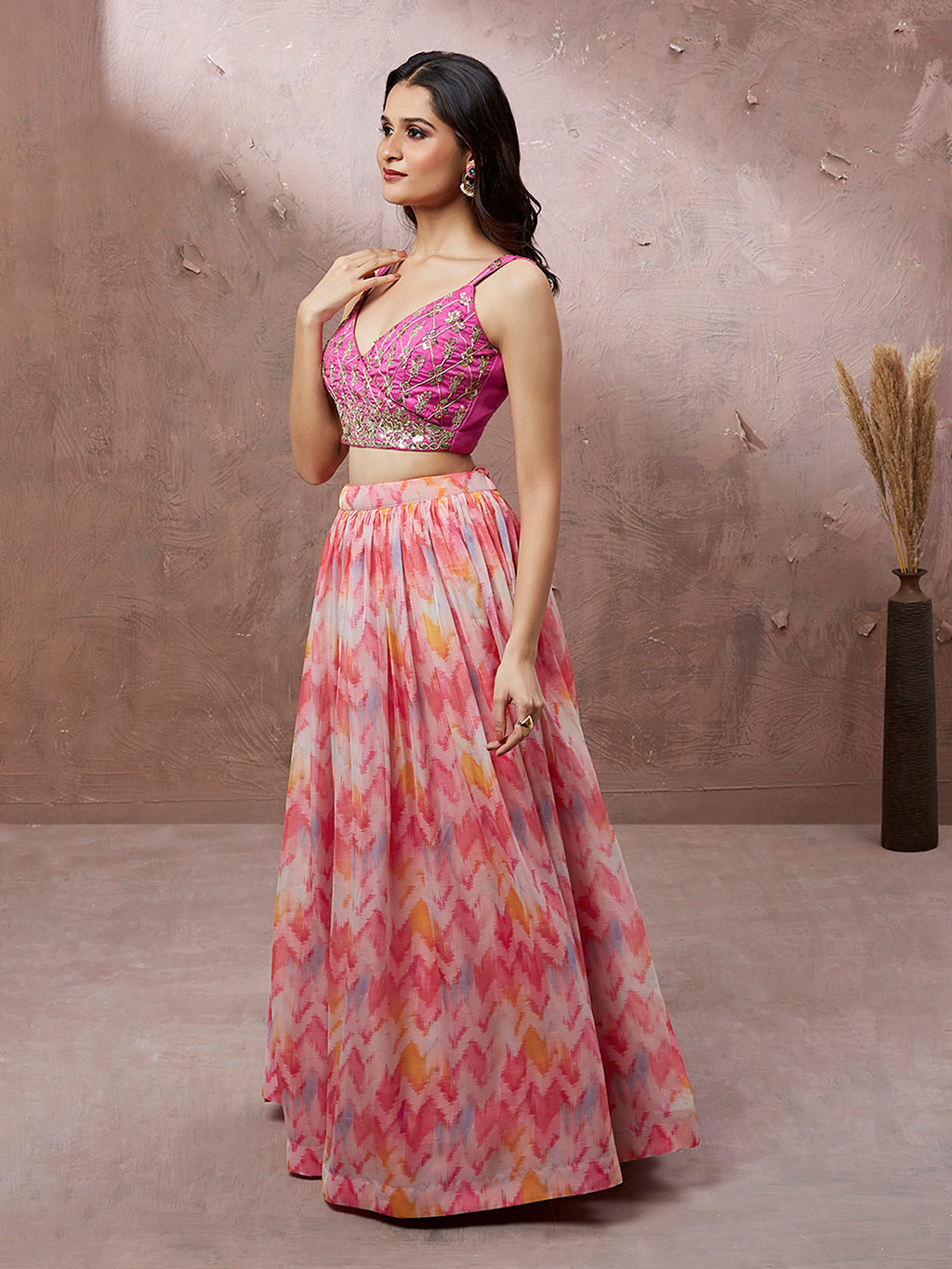 Pink Organza Floral Printed Semi-Stitched Lehenga choli & Dupatta Clothsvilla