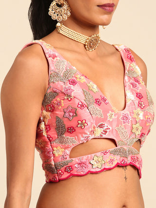 Pink Organza Sequins and Zarkan embroidery Semi-Stitched Lehenga choli & Dupatta ClothsVilla