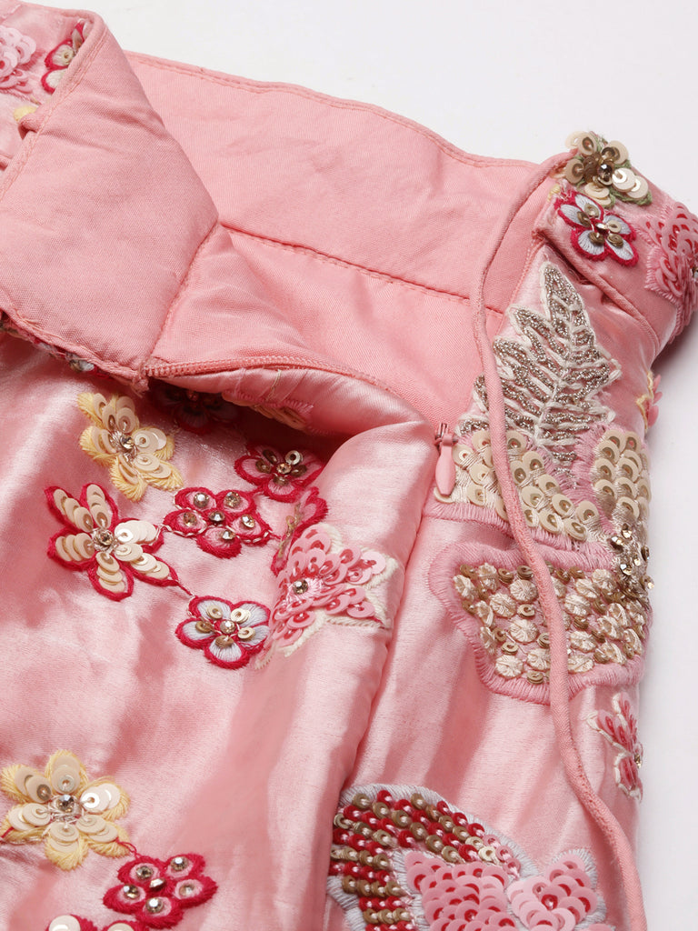 Pink Organza Sequins and Zarkan embroidery Semi-Stitched Lehenga choli & Dupatta ClothsVilla