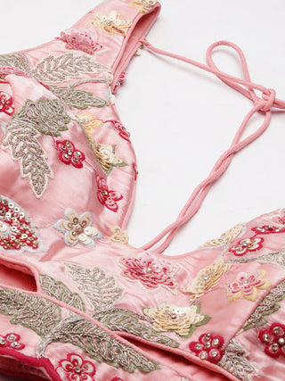 Pink Organza Sequins and Zarkan embroidery Semi-Stitched Lehenga choli & Dupatta ClothsVilla