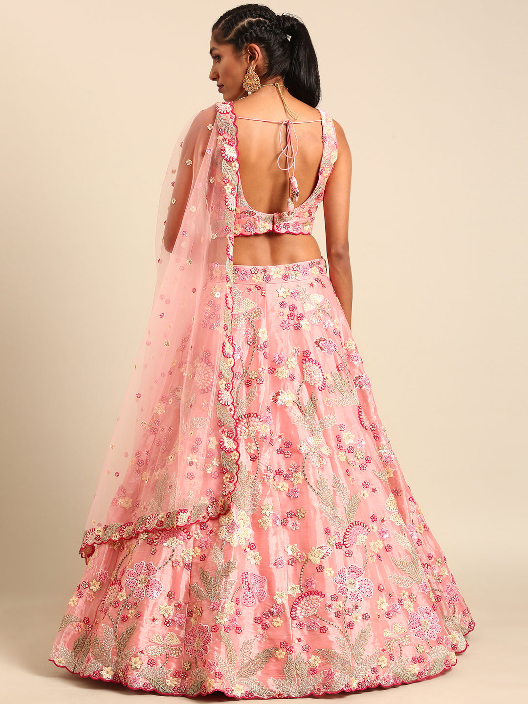 Pink Organza Sequins and Zarkan embroidery Semi-Stitched Lehenga choli & Dupatta ClothsVilla