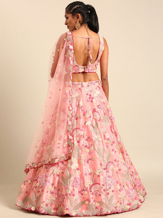 Pink Organza Sequins and Zarkan embroidery Semi-Stitched Lehenga choli & Dupatta ClothsVilla
