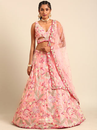 Pink Organza Sequins and Zarkan embroidery Semi-Stitched Lehenga choli & Dupatta ClothsVilla