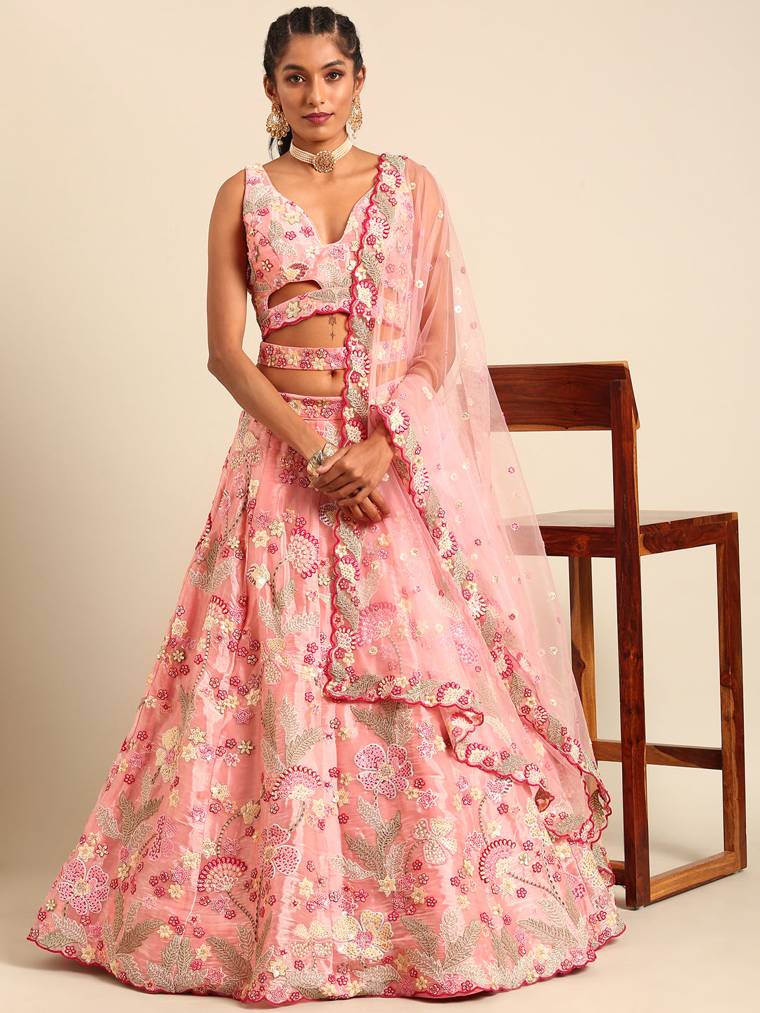 Pink Organza Sequins and Zarkan embroidery Semi-Stitched Lehenga choli & Dupatta ClothsVilla