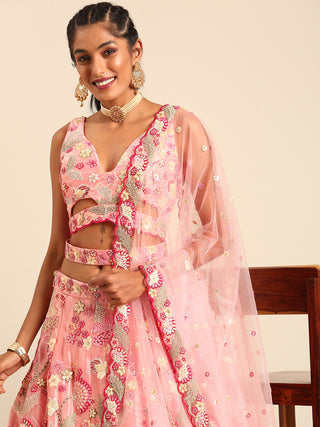 Pink Organza Sequins and Zarkan embroidery Semi-Stitched Lehenga choli & Dupatta ClothsVilla