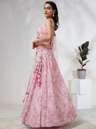 Pink Organza Sequins embroidery Lehenga choli & Dupatta ClothsVilla