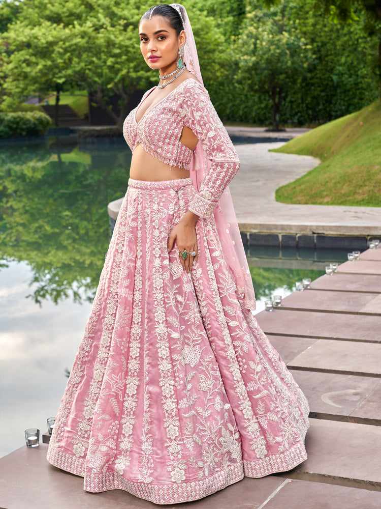 Pink Organza Sequins embroidery Semi-Stitched Lehenga choli & Dupatta ClothsVilla