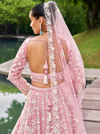 Pink Organza Sequins embroidery Semi-Stitched Lehenga choli & Dupatta ClothsVilla