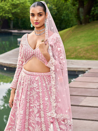 Pink Organza Sequins embroidery Semi-Stitched Lehenga choli & Dupatta ClothsVilla