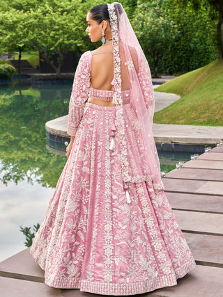 Pink Organza Sequins embroidery Semi-Stitched Lehenga choli & Dupatta ClothsVilla