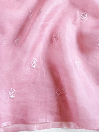 Pink Organza Silk Saree with Resham Floral Embroidery ClothsVilla