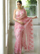 Load image into Gallery viewer, Pink Organza Silk Saree with Resham Floral Embroidery ClothsVilla