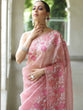 Load image into Gallery viewer, Pink Organza Silk Saree with Resham Floral Embroidery ClothsVilla