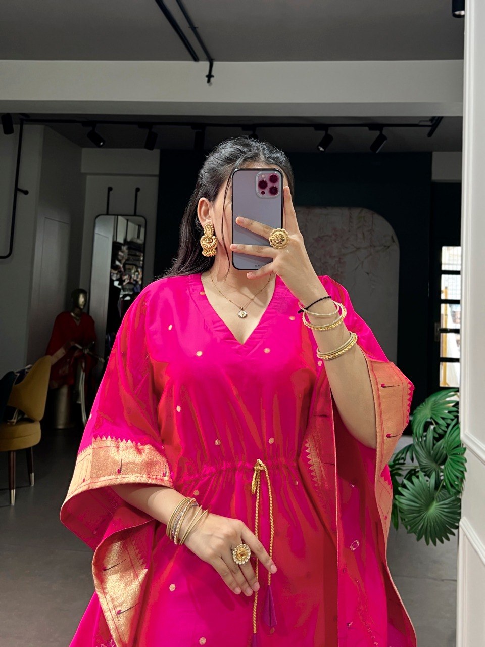 Pink Paithani Zari Weaving Kaftan ClothsVilla