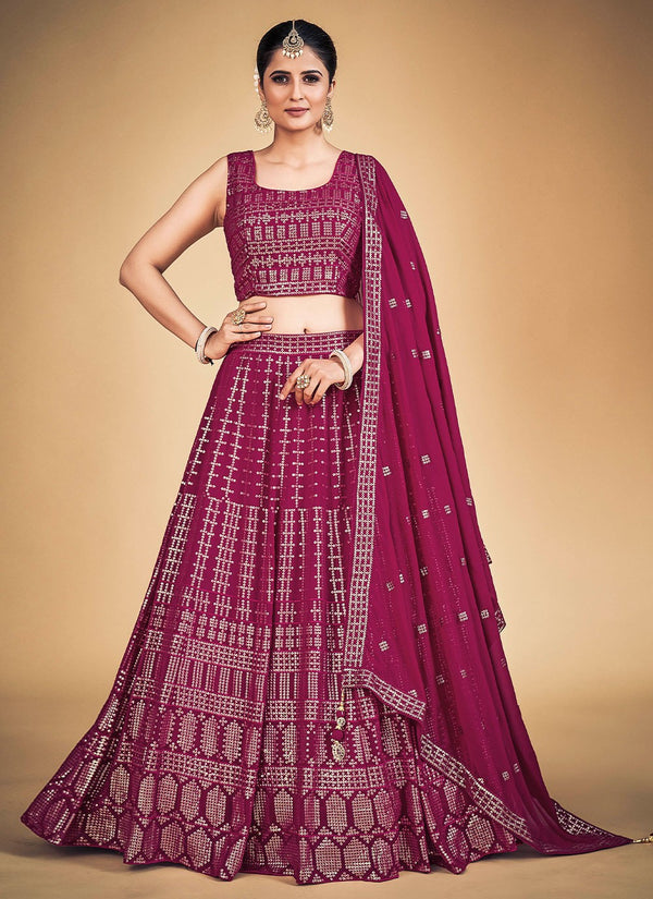 Pink Pakistani Georgette Lehenga Choli For Indian Festivals & Weddings - Sequence Embroidery Work, Clothsvilla