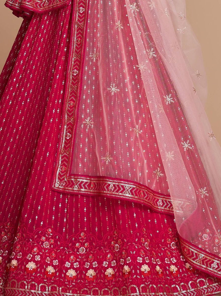 Pink Pakistani Georgette Lehenga Choli For Indian Festivals & Weddings - Sequence Embroidery Work, Thread Embroidery Work, Clothsvilla