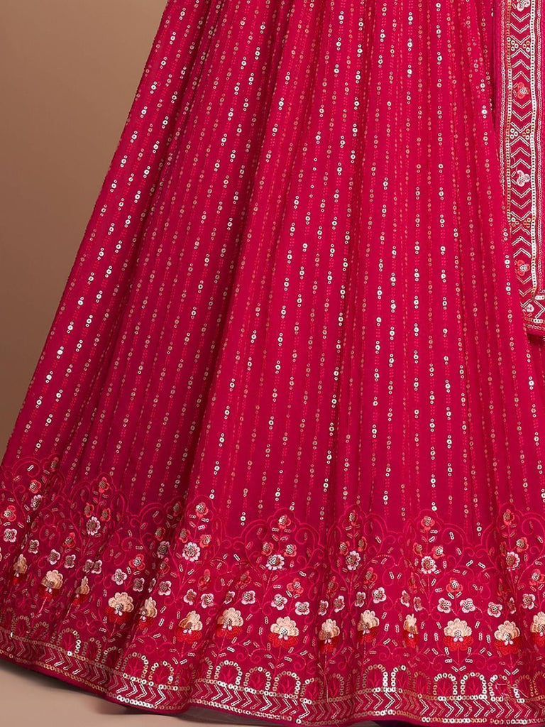 Pink Pakistani Georgette Lehenga Choli For Indian Festivals & Weddings - Sequence Embroidery Work, Thread Embroidery Work, Clothsvilla