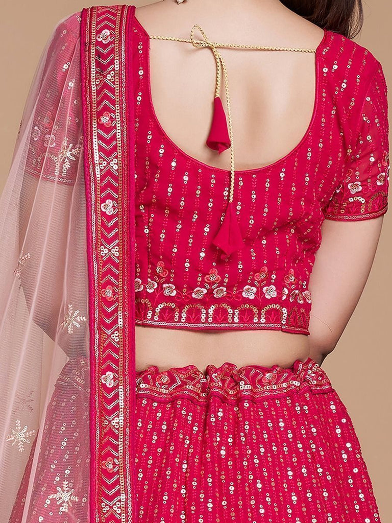 Pink Pakistani Georgette Lehenga Choli For Indian Festivals & Weddings - Sequence Embroidery Work, Thread Embroidery Work, Clothsvilla