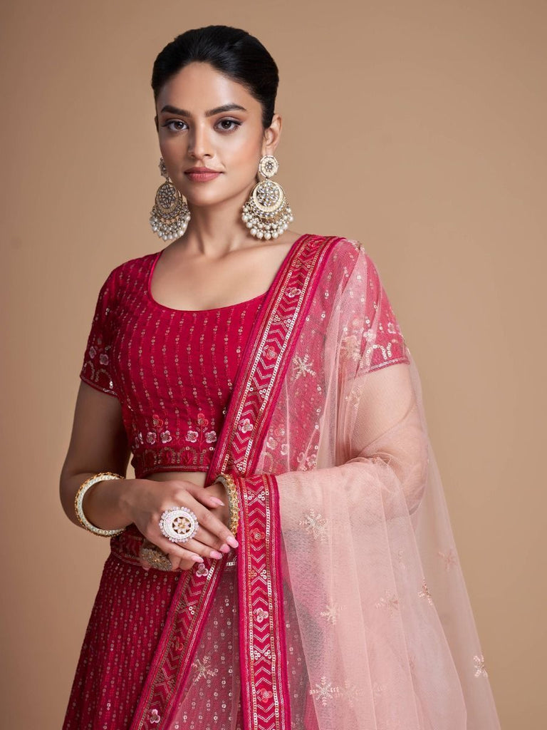 Pink Pakistani Georgette Lehenga Choli For Indian Festivals & Weddings - Sequence Embroidery Work, Thread Embroidery Work, Clothsvilla