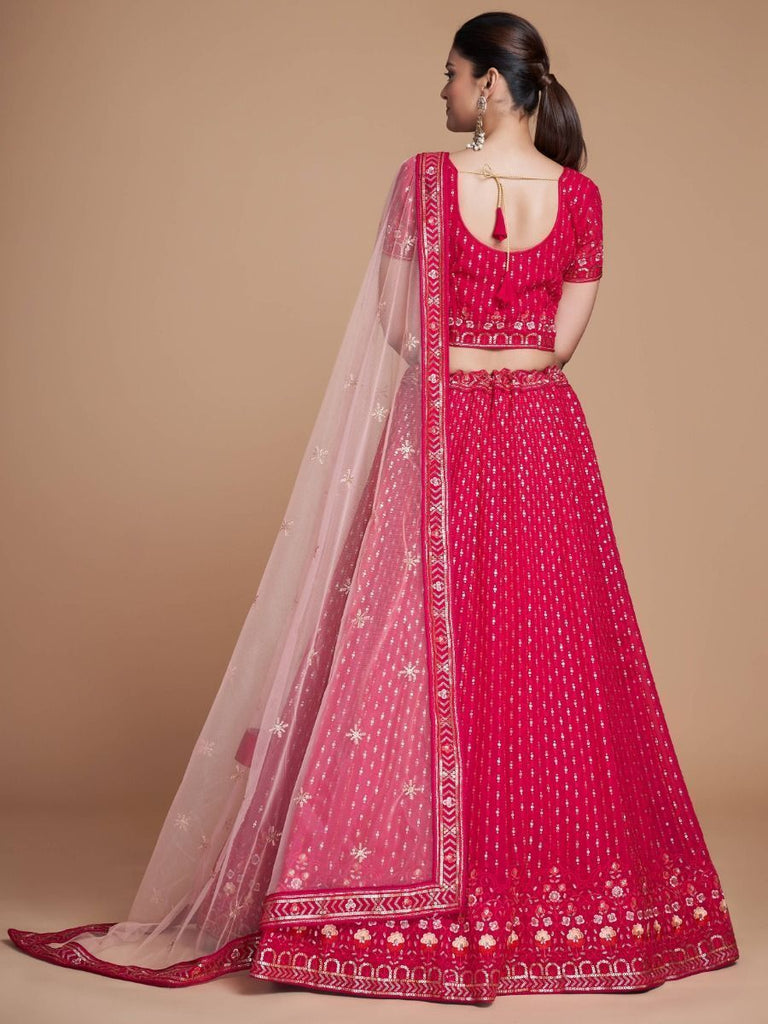 Pink Pakistani Georgette Lehenga Choli For Indian Festivals & Weddings - Sequence Embroidery Work, Thread Embroidery Work, Clothsvilla