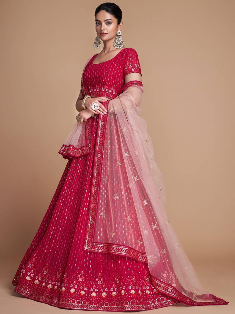 Pink Pakistani Georgette Lehenga Choli For Indian Festivals & Weddings - Sequence Embroidery Work, Thread Embroidery Work, Clothsvilla