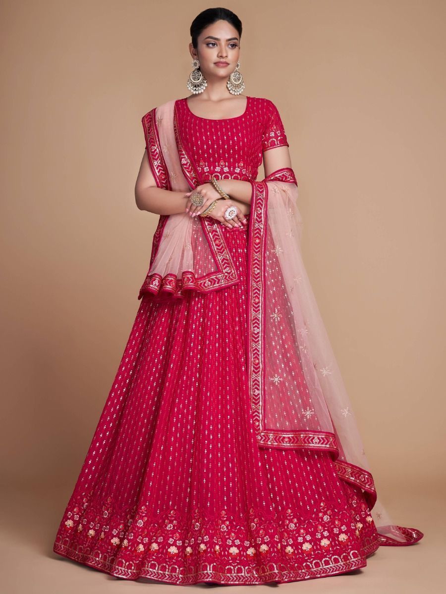 Pink Pakistani Georgette Lehenga Choli For Indian Festivals & Weddings - Sequence Embroidery Work, Thread Embroidery Work, Clothsvilla Main image