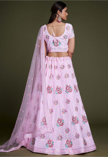 Pink Pakistani Georgette Lehenga Choli For Indian Festivals & Weddings - Sequence Embroidery Work, Thread Embroidery Work, Clothsvilla