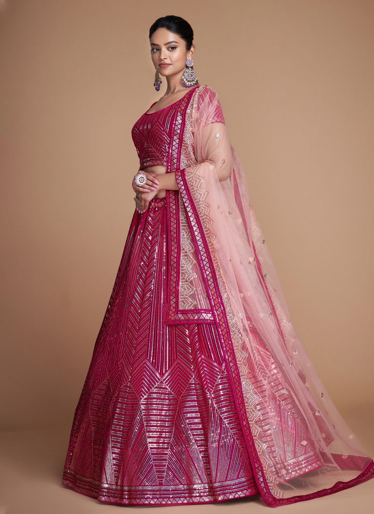 Pink Pakistani Georgette Lehenga Choli For Indian Festivals & Weddings - Sequence Embroidery Work, Thread Embroidery Work, Clothsvilla