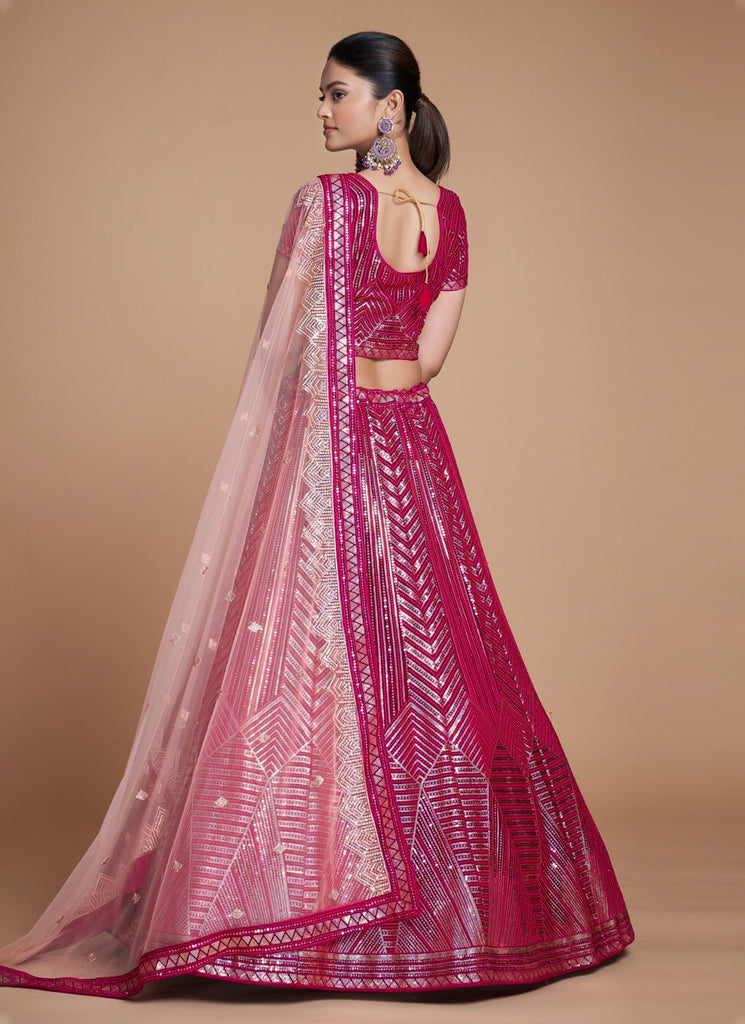 Pink Pakistani Georgette Lehenga Choli For Indian Festivals & Weddings - Sequence Embroidery Work, Thread Embroidery Work, Clothsvilla