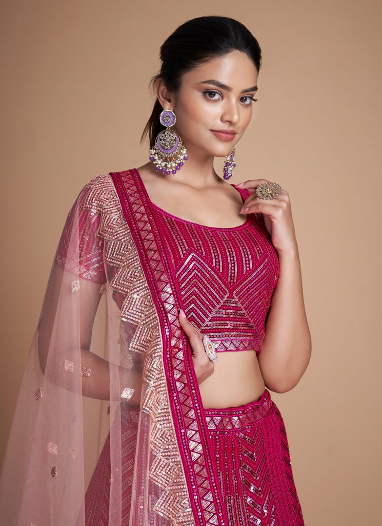 Pink Pakistani Georgette Lehenga Choli For Indian Festivals & Weddings - Sequence Embroidery Work, Thread Embroidery Work, Clothsvilla