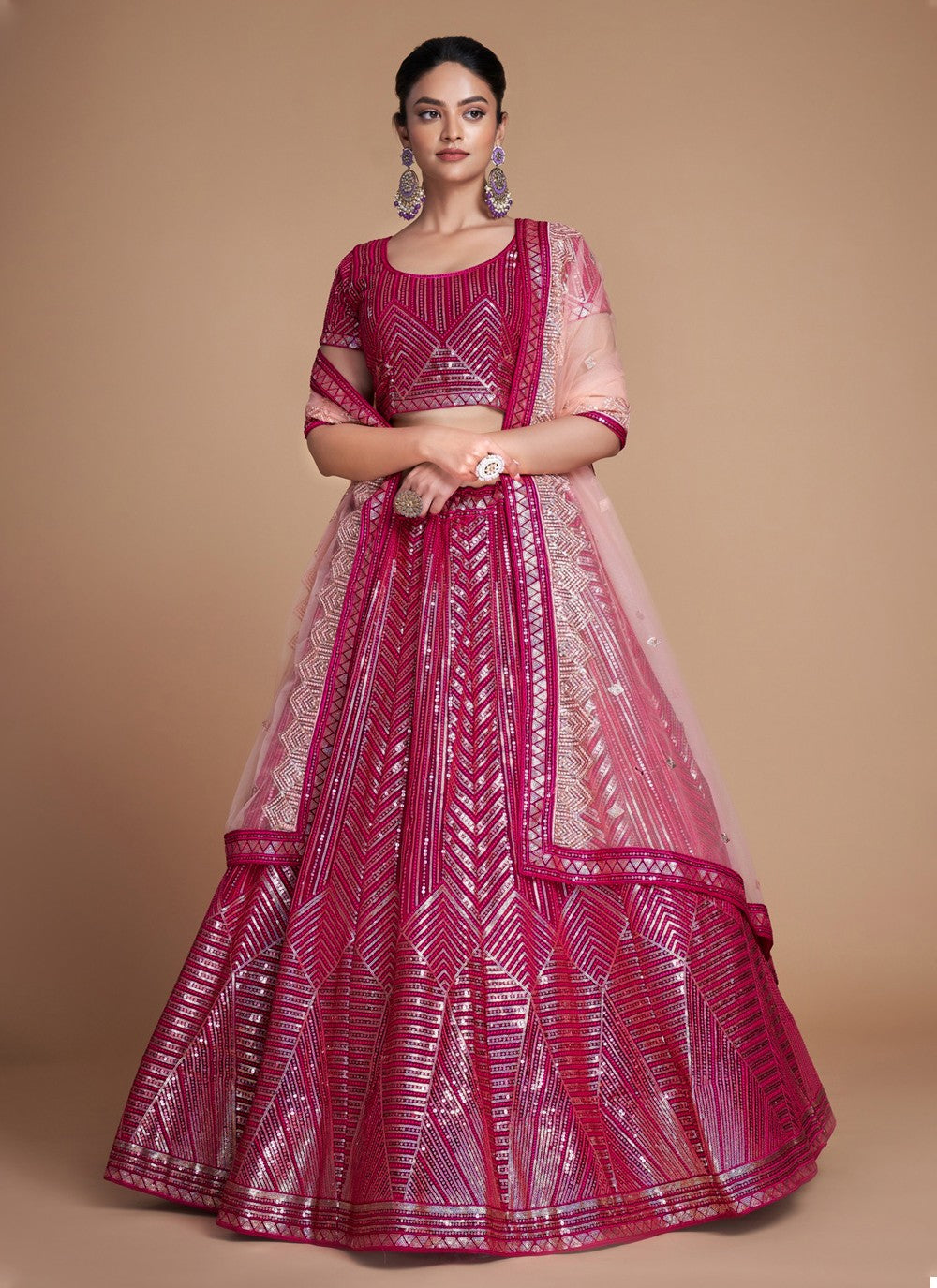 Pink Pakistani Georgette Lehenga Choli For Indian Festivals & Weddings - Sequence Embroidery Work, Thread Embroidery Work, Clothsvilla Main image