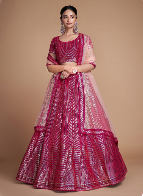 Pink Pakistani Georgette Lehenga Choli For Indian Festivals & Weddings - Sequence Embroidery Work, Thread Embroidery Work, Clothsvilla Main image