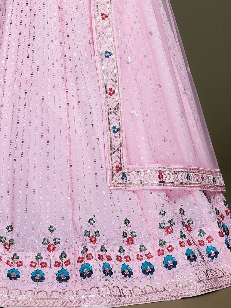 Pink Pakistani Georgette Lehenga Choli For Indian Festivals & Weddings - Sequence Embroidery Work, Thread Embroidery Work, Clothsvilla