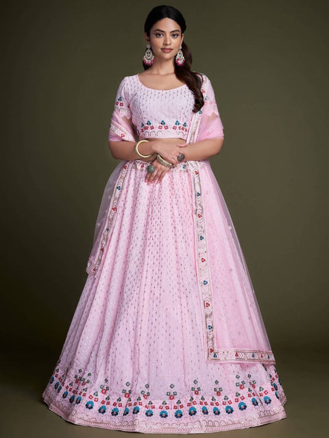 Pink Pakistani Georgette Lehenga Choli For Indian Festivals & Weddings - Sequence Embroidery Work, Thread Embroidery Work, Clothsvilla Main image