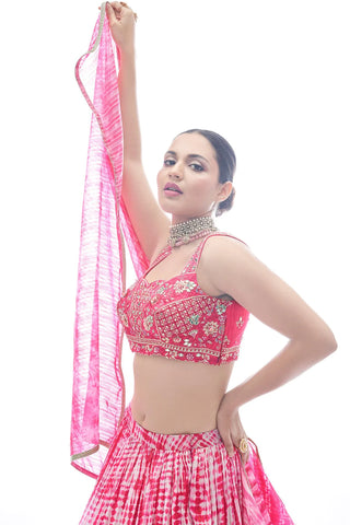 Pink Pakistani Jacquard Lehenga Choli For Indian Festival & Weddings - Thread Embroidery Work, Clothsvilla